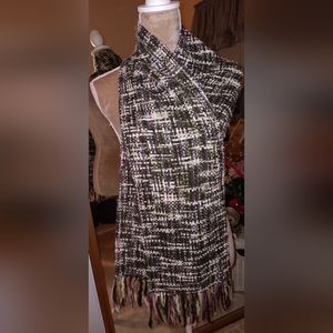 Madison 88~Multicolored Purple Green Woven Knit Scarf Tassel Details